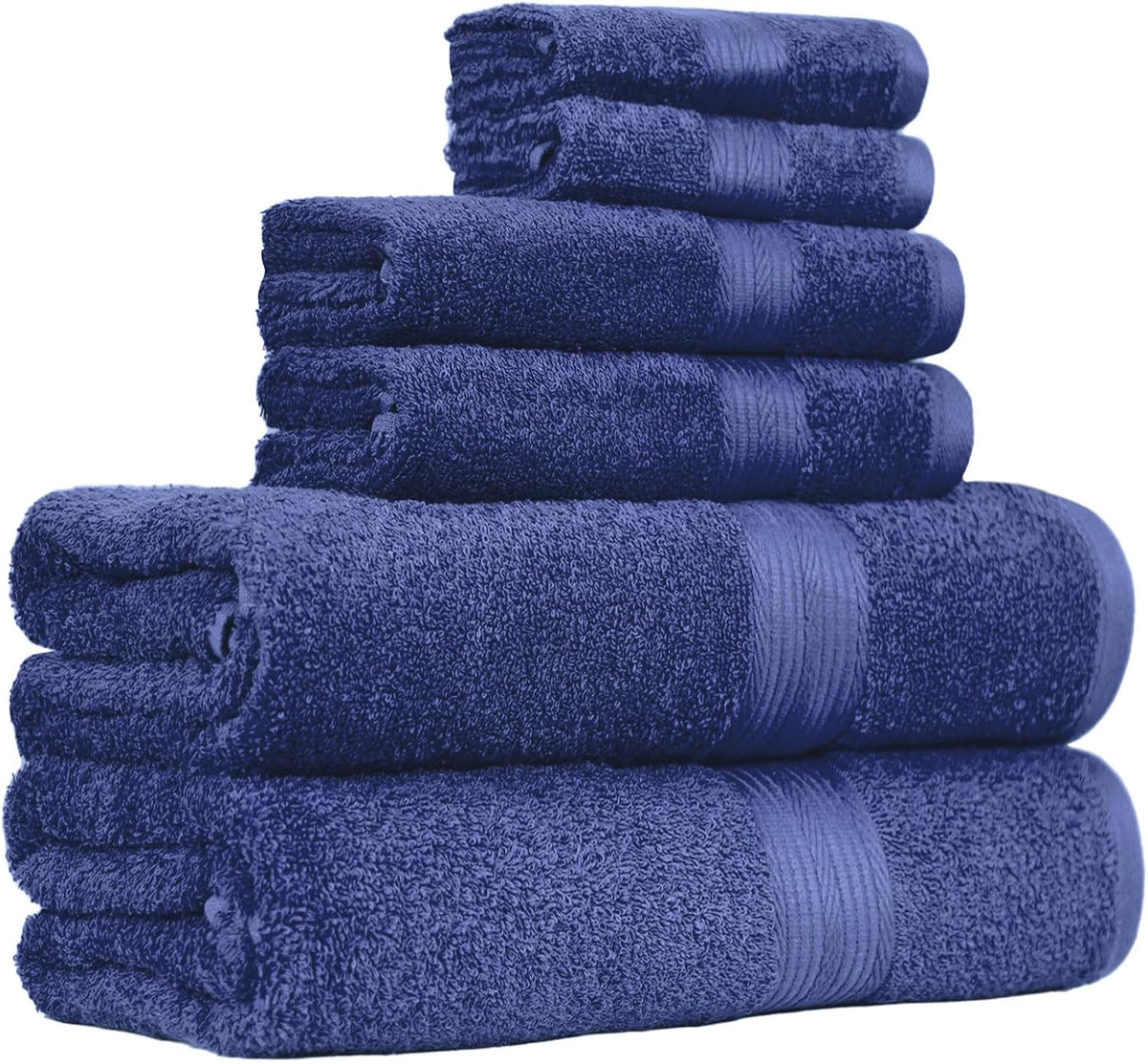 6-Piece Fade-Resistant 100% Cotton Towel Set, Soft and Absorbent, 2 Bath Towels, 2 Hand Towels, 2 Washcloths, Navy