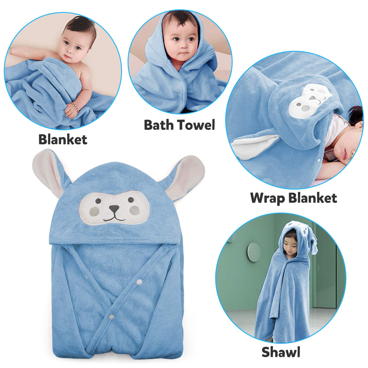 Baby Bath Towel Hooded Ultra Soft Towel Highly Absorbent Bathrobe Blanket Toddlers Shower Gifts for Boys Girls-27.5"