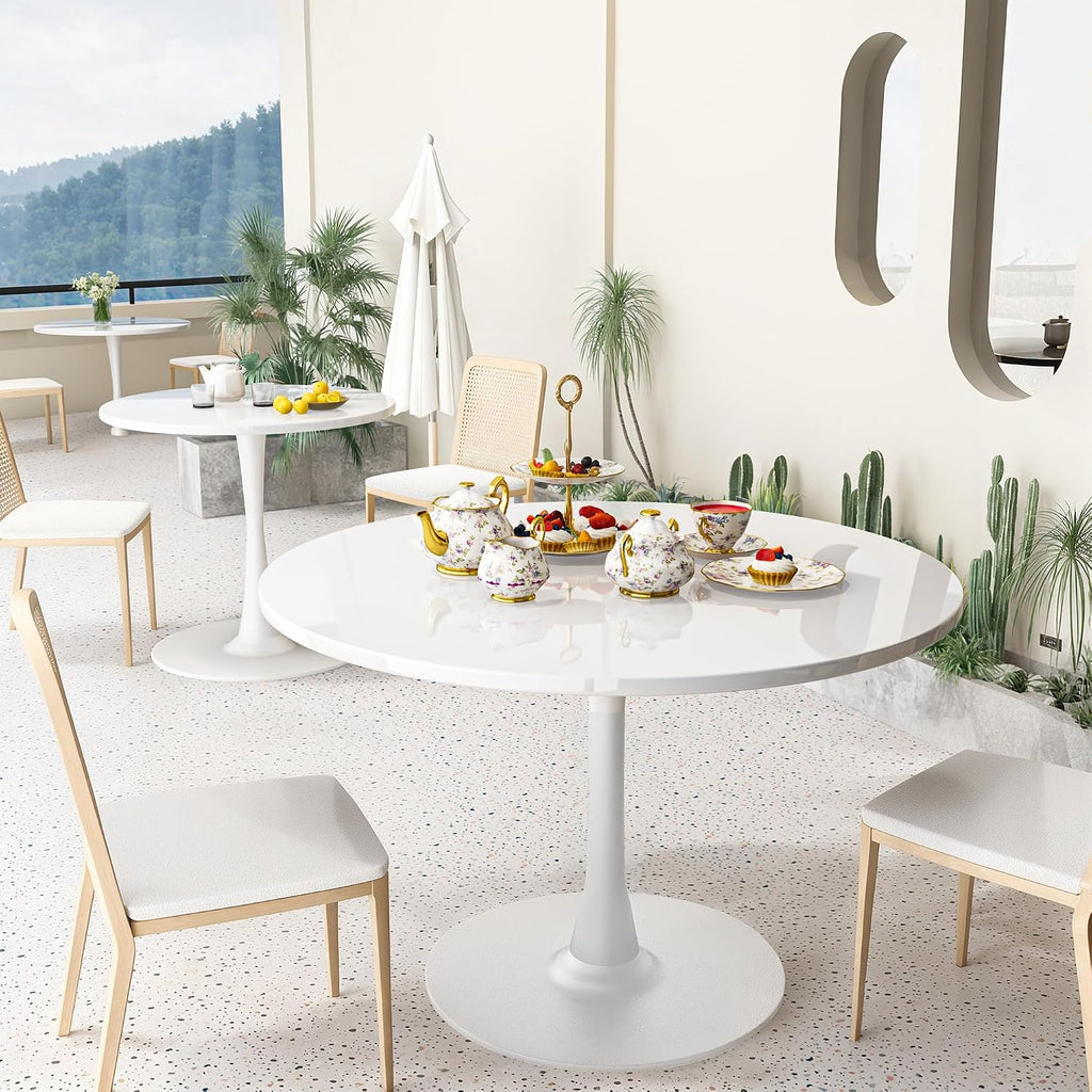 Inspired Saarinen Style Tulip Round Pedestal Dining Table — White, 39.1″ Round