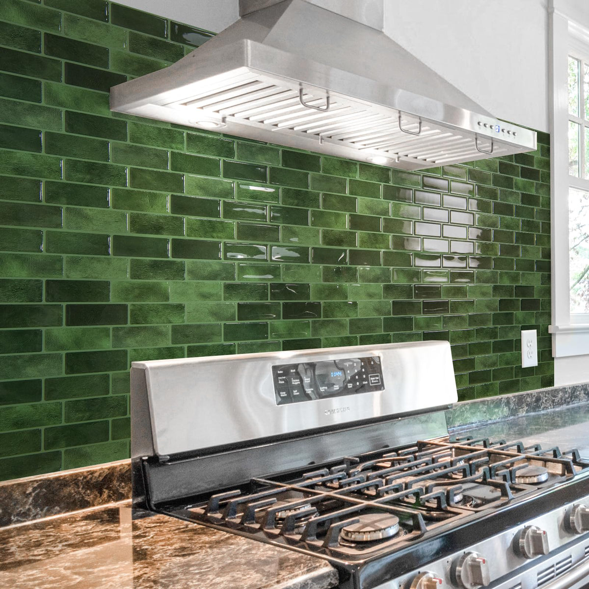 10-Pack Marble Tile Peel and Stick Backsplash, 12 x 12 in, Jade Green