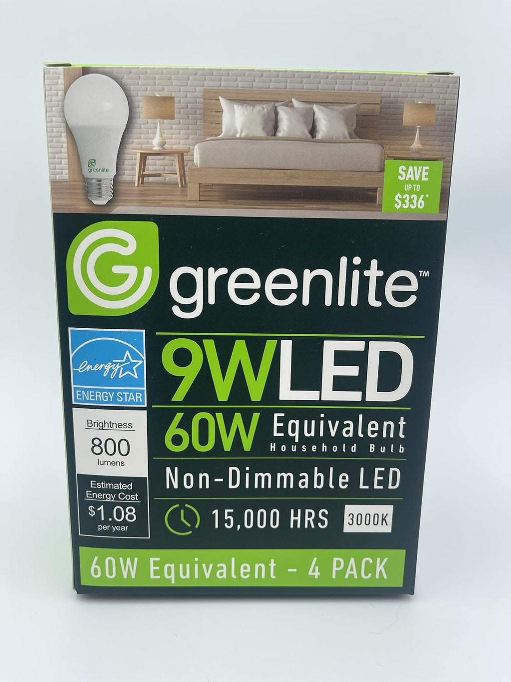4 Pack 9W LED 60W Equivalent, Non-Dimmable Light Bulb