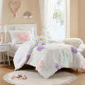 Kids Comforter Set for Girls, Tufted Chenille Floral Comforter Set, Lightweight Polka Dot Comforter