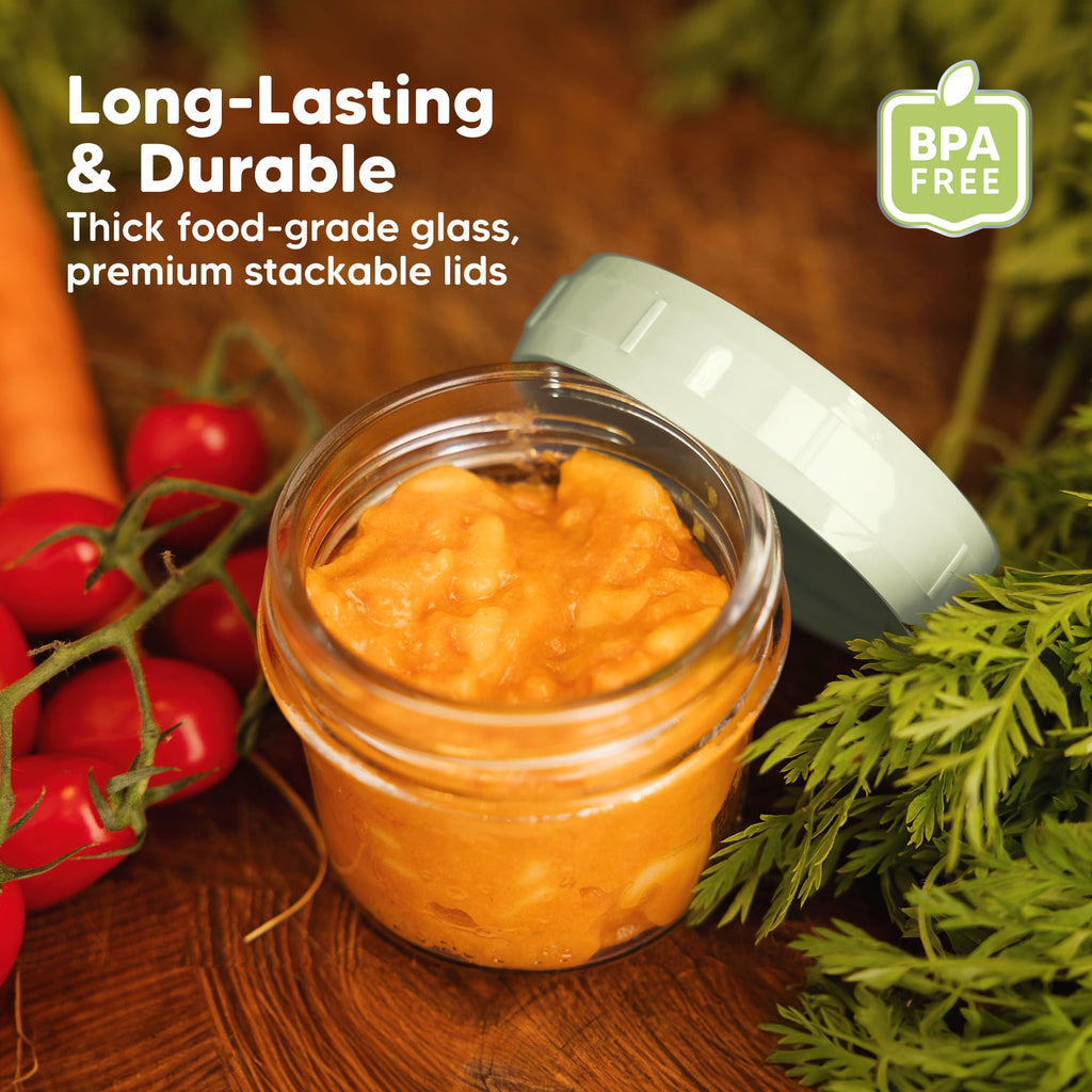 12pk 4oz Glass Baby Food Containers with Lids, BPA-Free, Sage