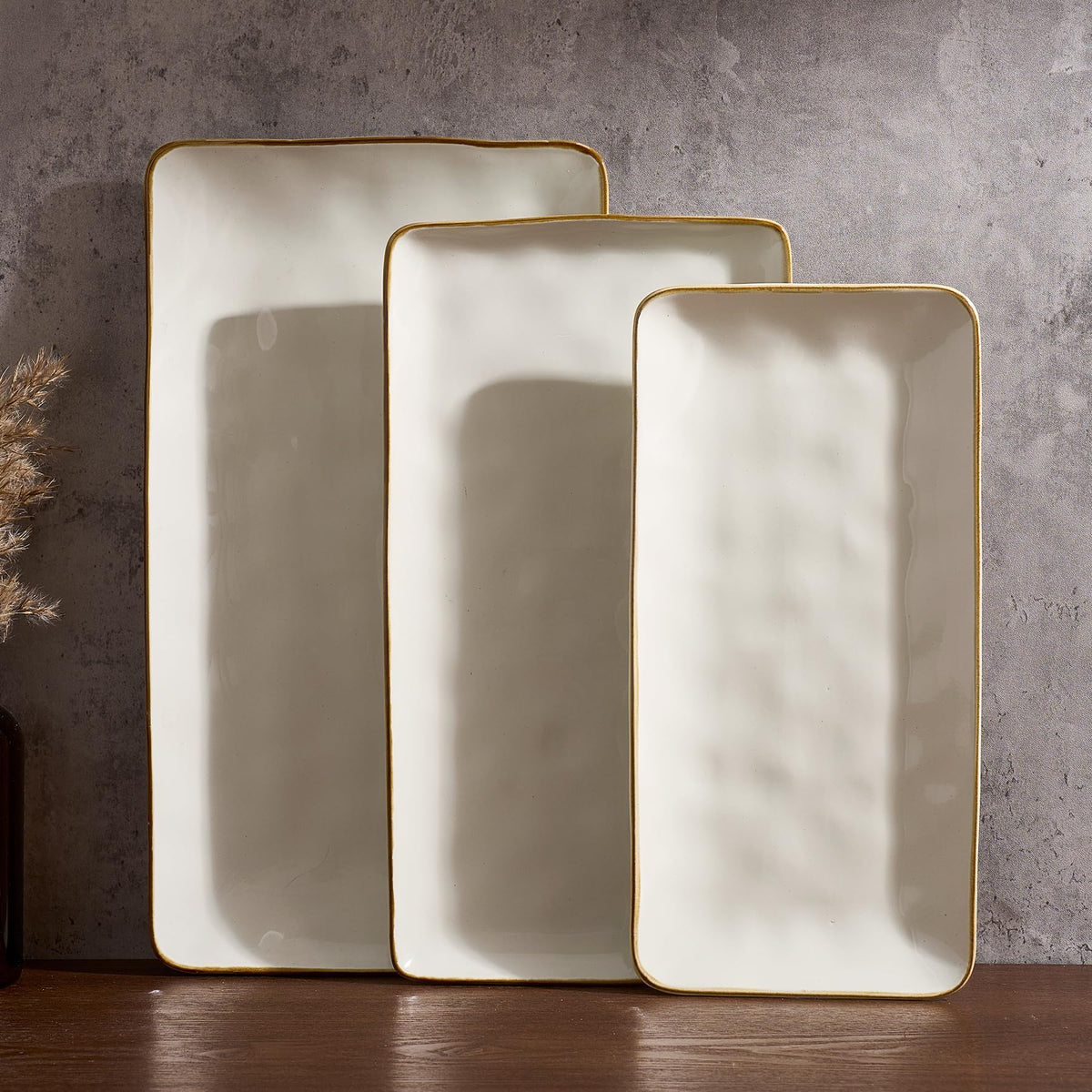 Serving Platters Set of 3 Sizes - Rectangular, Vanilla White