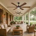 60-Inch Walnut Ceiling Fan with LED Light and Remote for Large Rooms