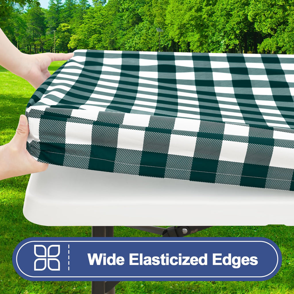 8FT Picnic Table Cover with Bench Covers, Elastic Fitted Tablecloth