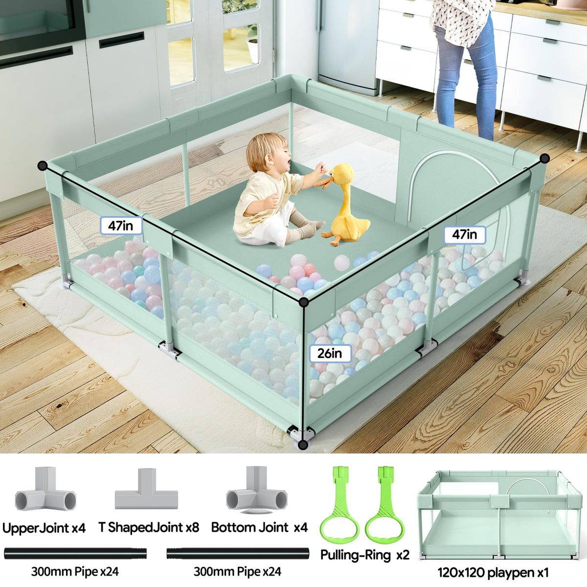 Baby Playpen, Playpen for Babies and Toddlers,47x47in, Light Green