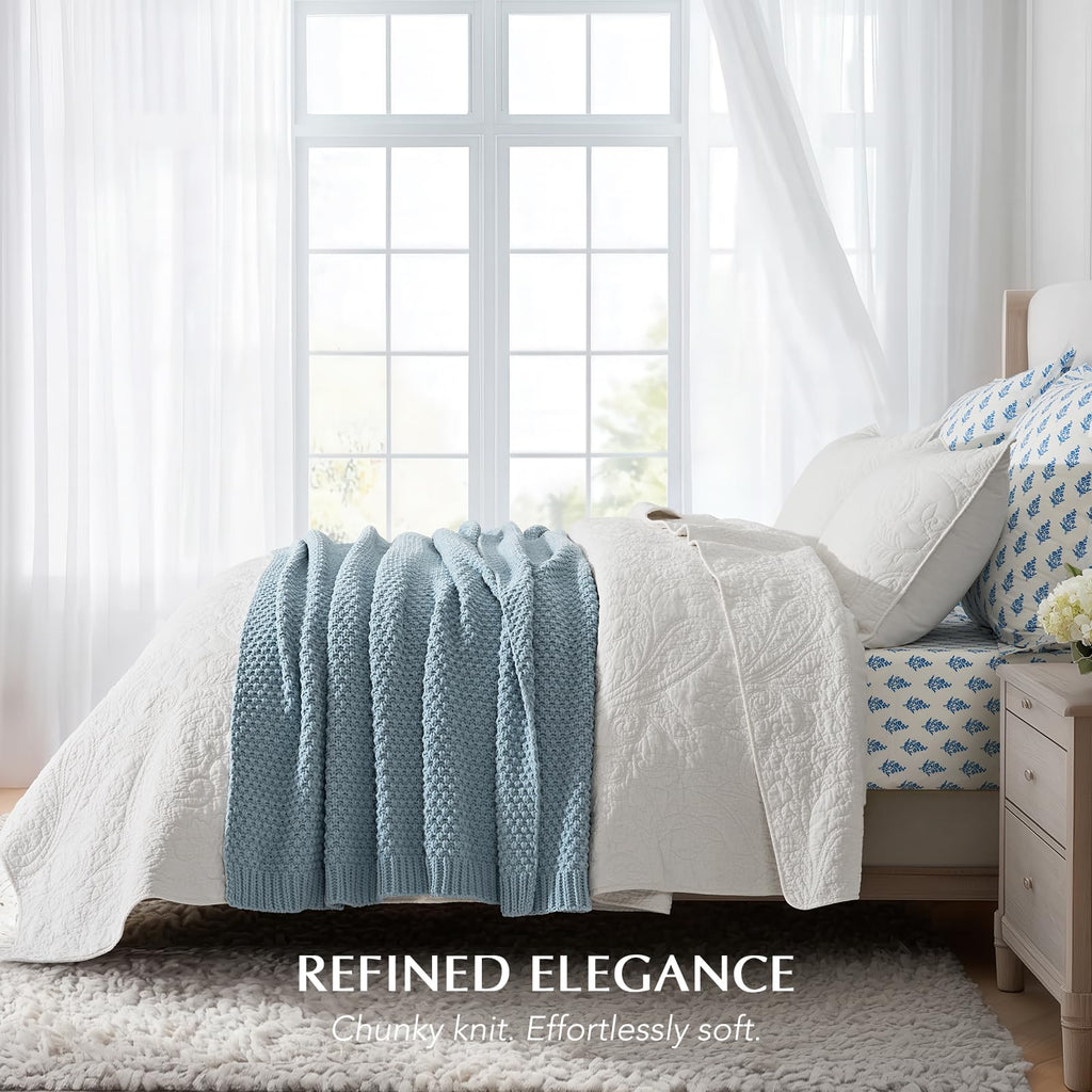Chunky Chenille Knit Throw Blanket, 50 x 60, Chambray Blue