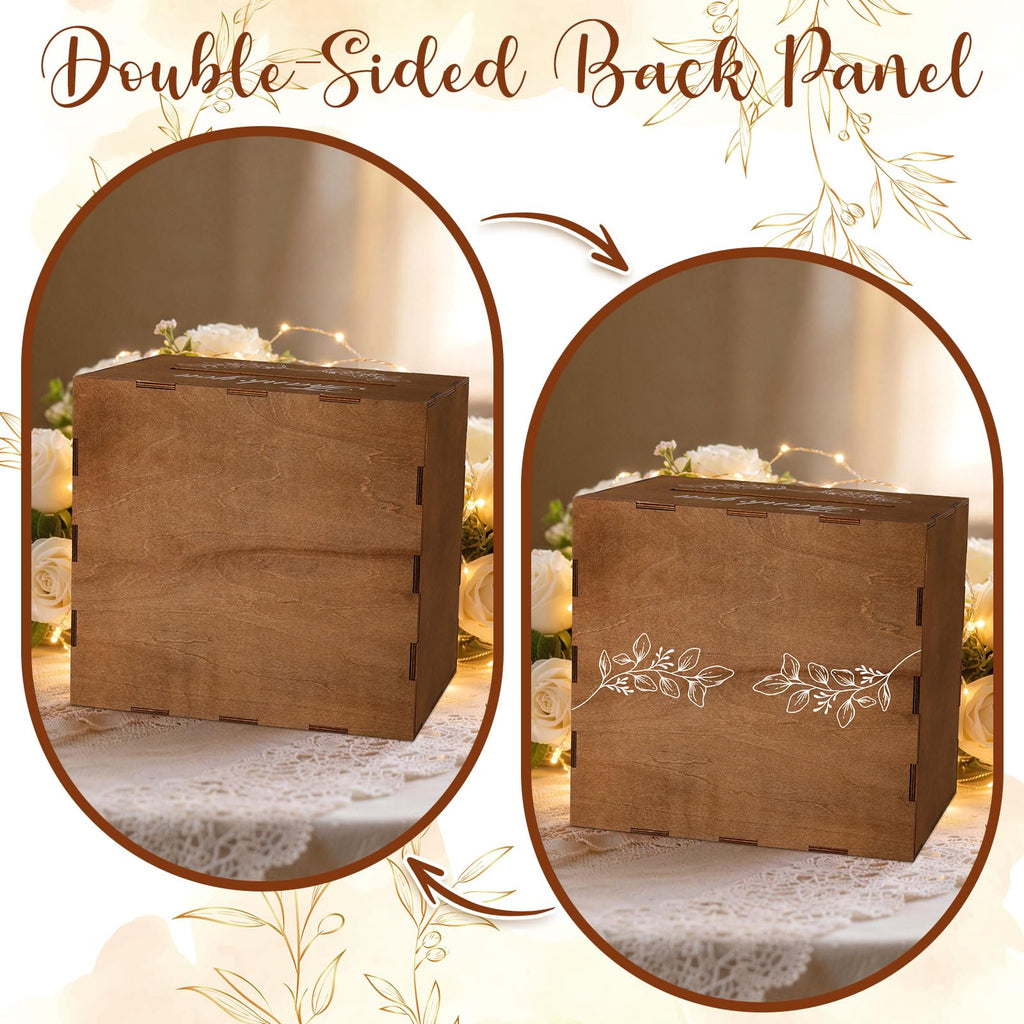 Wooden Wedding Money Box Holder with Sign, Large Rustic Card Box with Acrylic Window, Vintage Envelope Gift Post Card