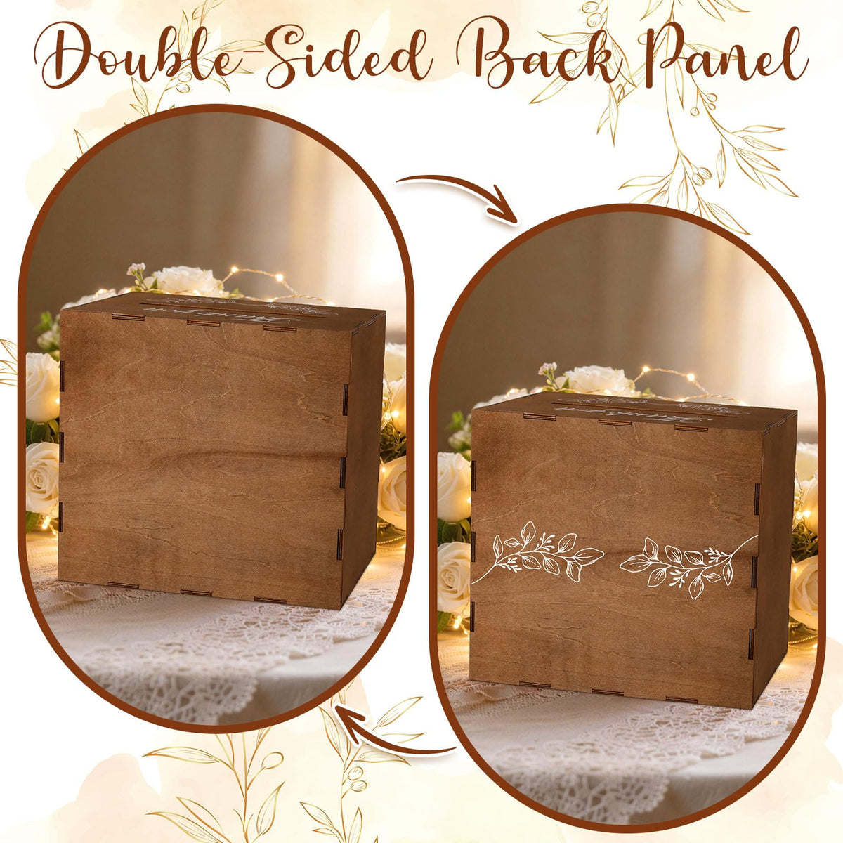 Wooden Wedding Money Box Holder with Sign, Large Rustic Card Box with Acrylic Window, Vintage Envelope Gift Post Card