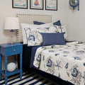 Ocean Comforter Sets 100% Cotton Lightweight Quilt Set Coverlet Sets Navy Coastal Bedding 2-Piece