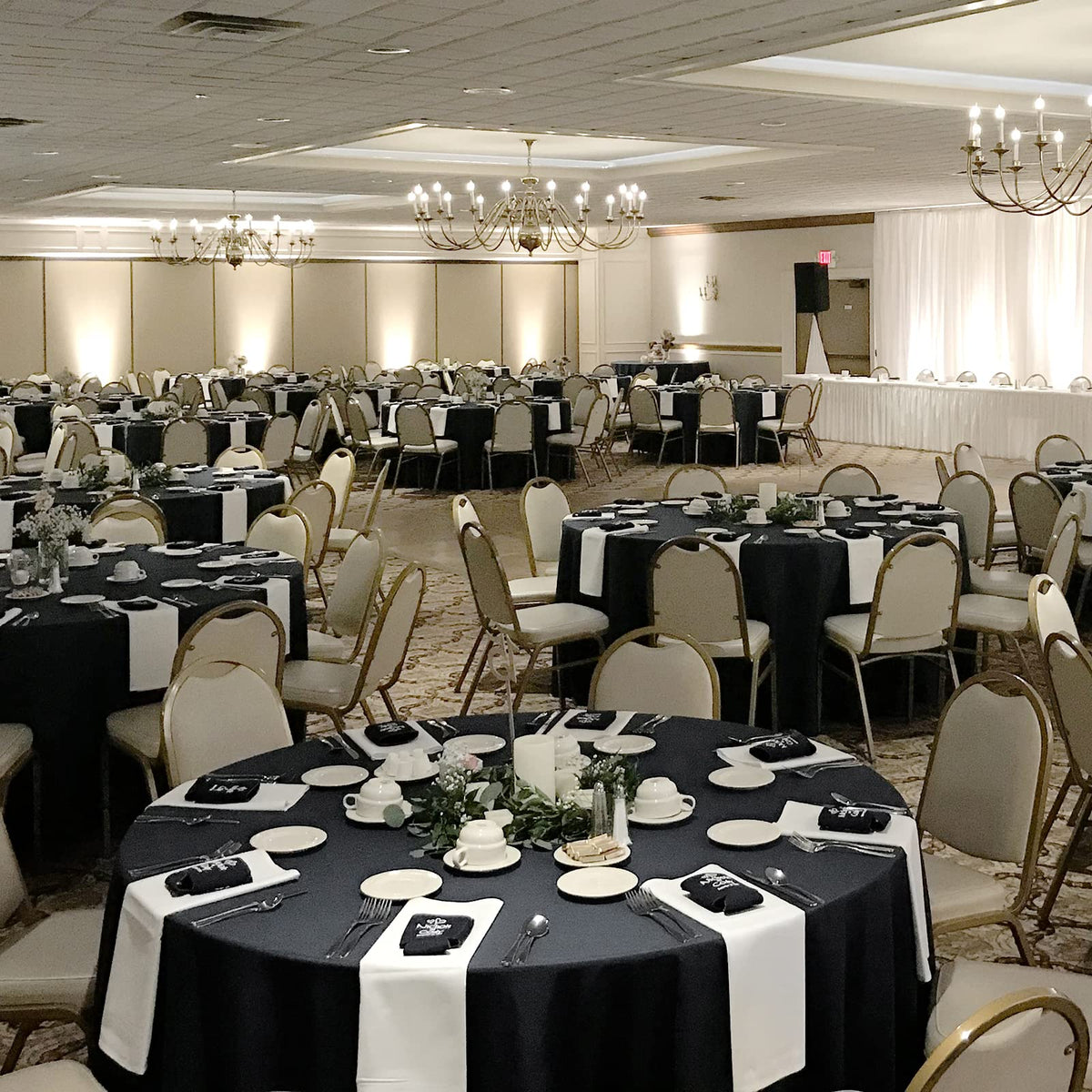 6 Packs Black Round Tablecloth - 120 Inch, Polyester