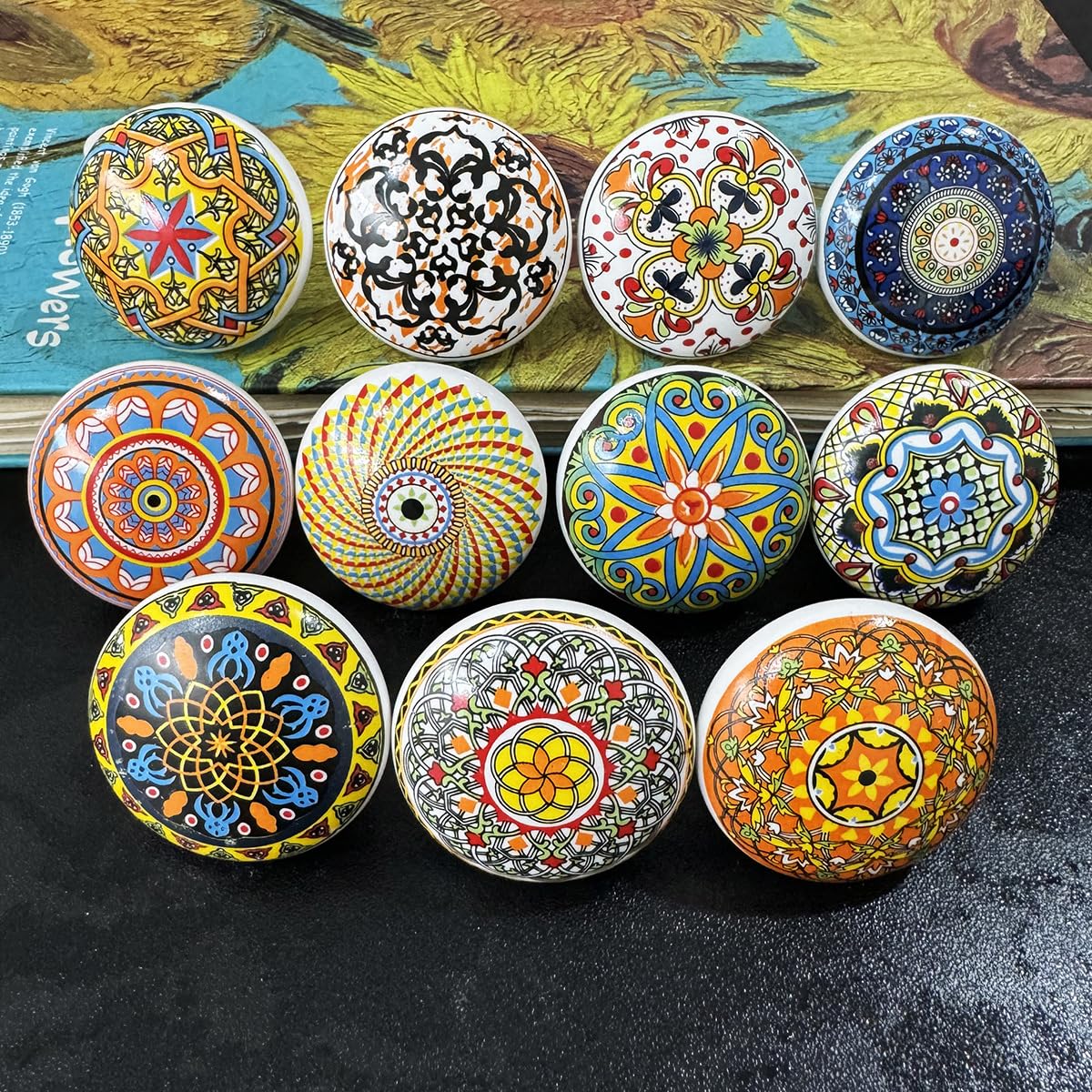 Bohemian Ceramic Knobs - 10Pcs Round Porcelain Knobs - Exquisite Ceramic Bohemian Handles - Bohemian Style Cabinet