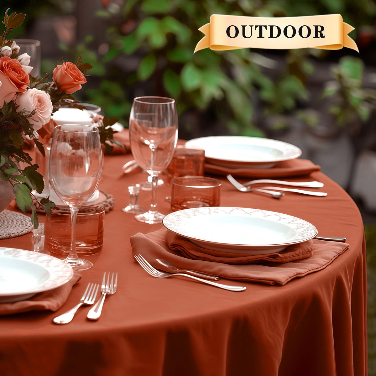 6 Pack Thanksgiving Round Tablecloth 90 Inch Burnt Orange