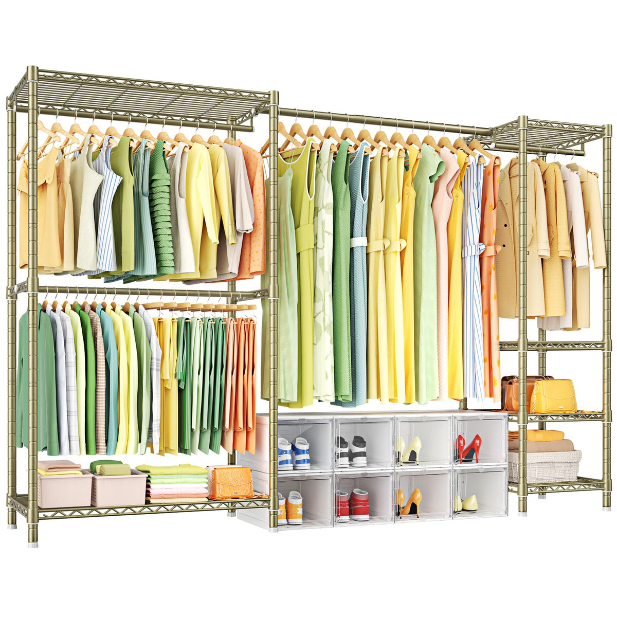 E10 Clothes Rack(With Stretchable Hanger Rod)Freestanding Clothing Racks for Hanging Clothes,Adjustable Closet