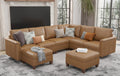 Faux Leather Sectional Sofa, 6 Seater V-Shaped Couch, Brown