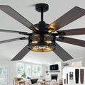 72" Black Caged Chandelier Ceiling Fan with Light & Remote
