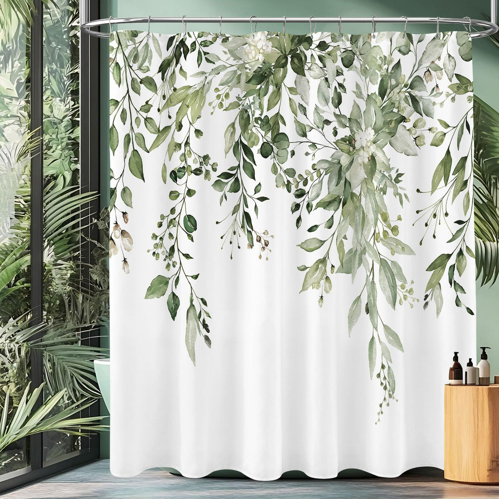 Long Eucalyptus Shower Curtain 72 x 78 Inch, Olive Green