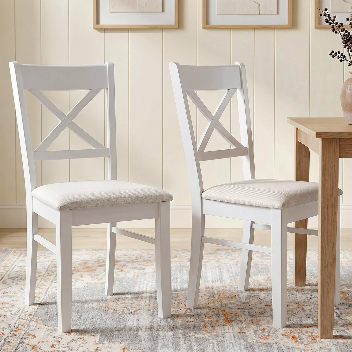 Dining Chairs Set of 2 Upholstered Kitchen Chairs Cross Back White