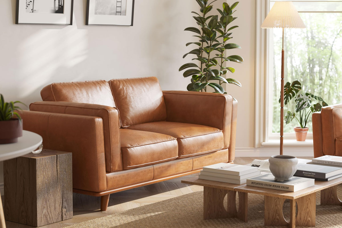 Artisan Full Leather Loveseat Sofa 66" - Pure Full Italian Nappa Leather Couch, Solid Wood Accent, Ultimate Comfort