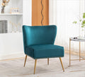 Armless Velvet Accent Chair with Nailhead Trim and Gold Metal Legs