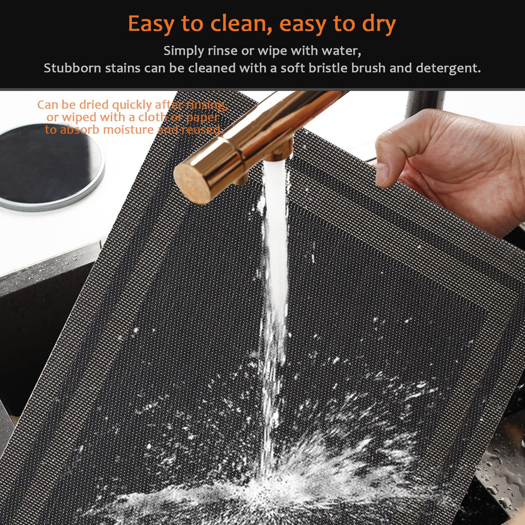 Black Gold Vinyl Placemats Set of 12, Heat Resistant Table Placemats