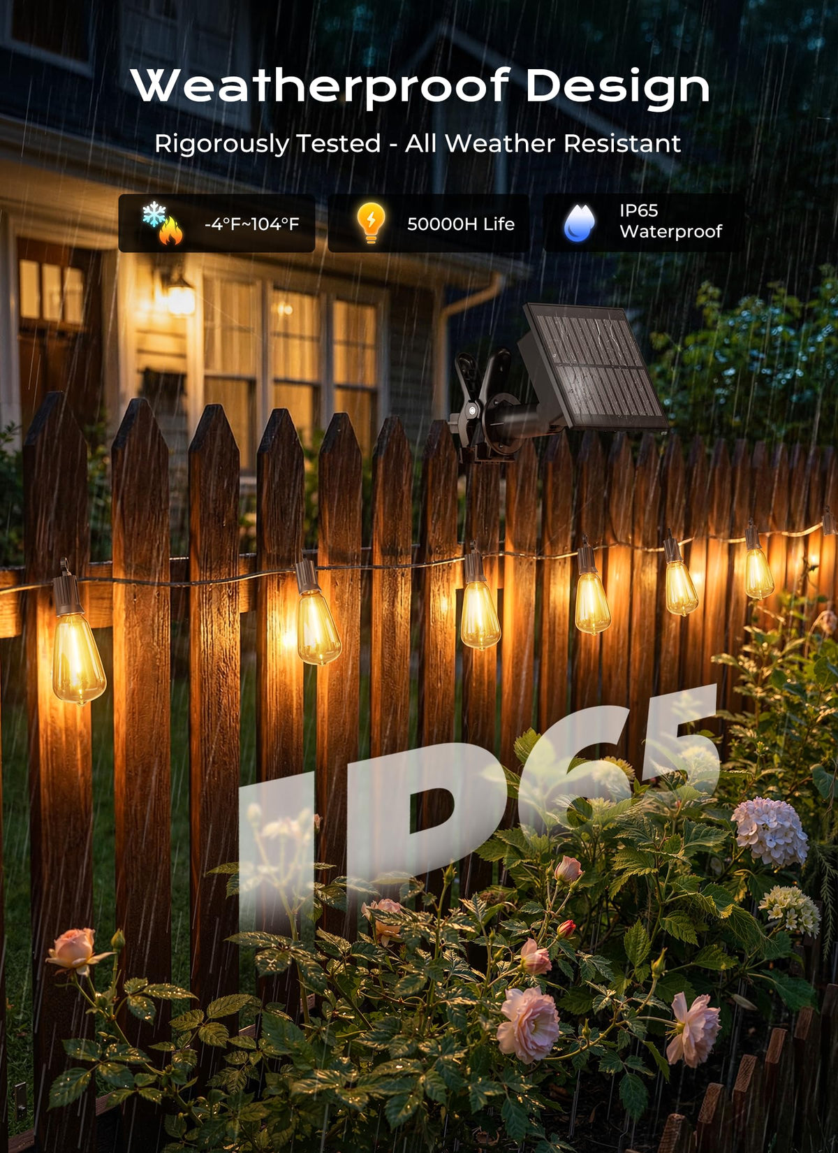 37FT Solar String Lights Outdoor, 10+1 Shatterproof LED Lights