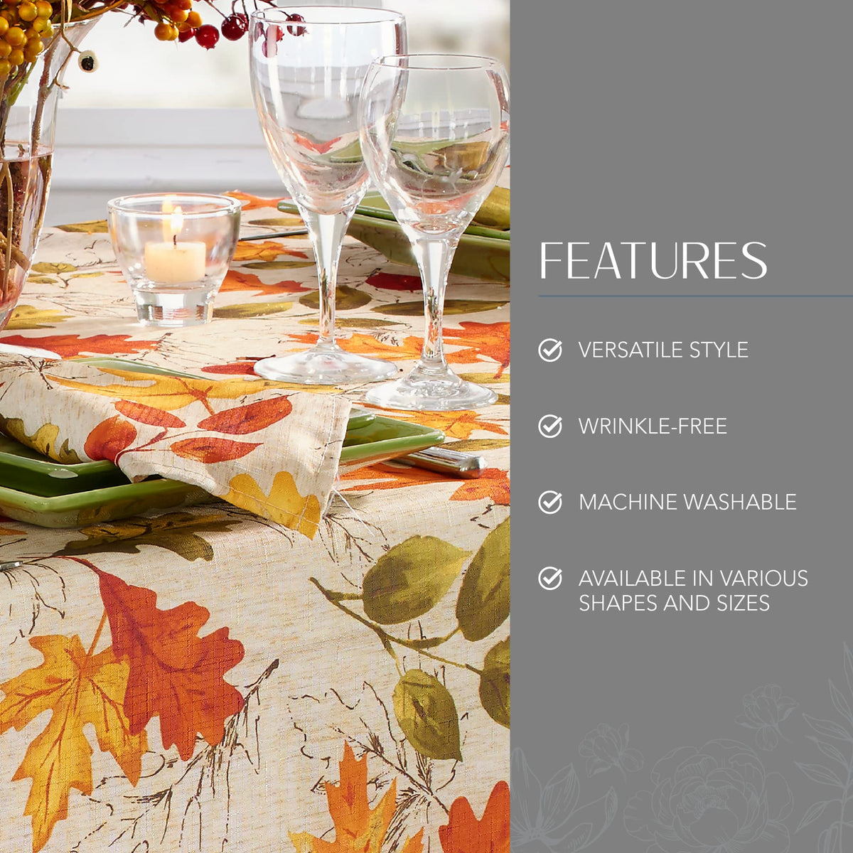 Autumn Leaves Fall Printed Tablecloth, Multicolor - 60"W x 120"L