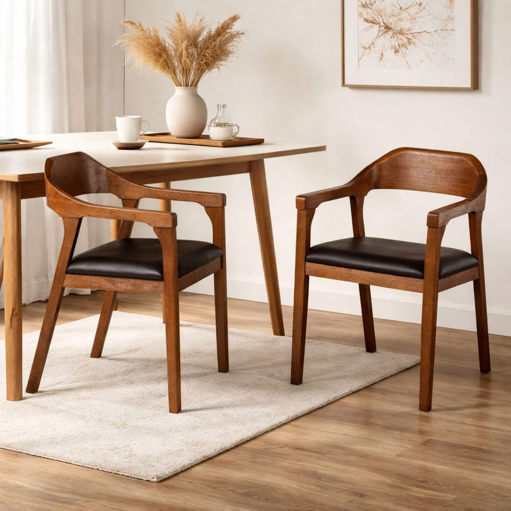 Inspired Bertoia Style Rasmus Dining Armchairs - Set of 2 - Chestnut Wire-Brush Finish