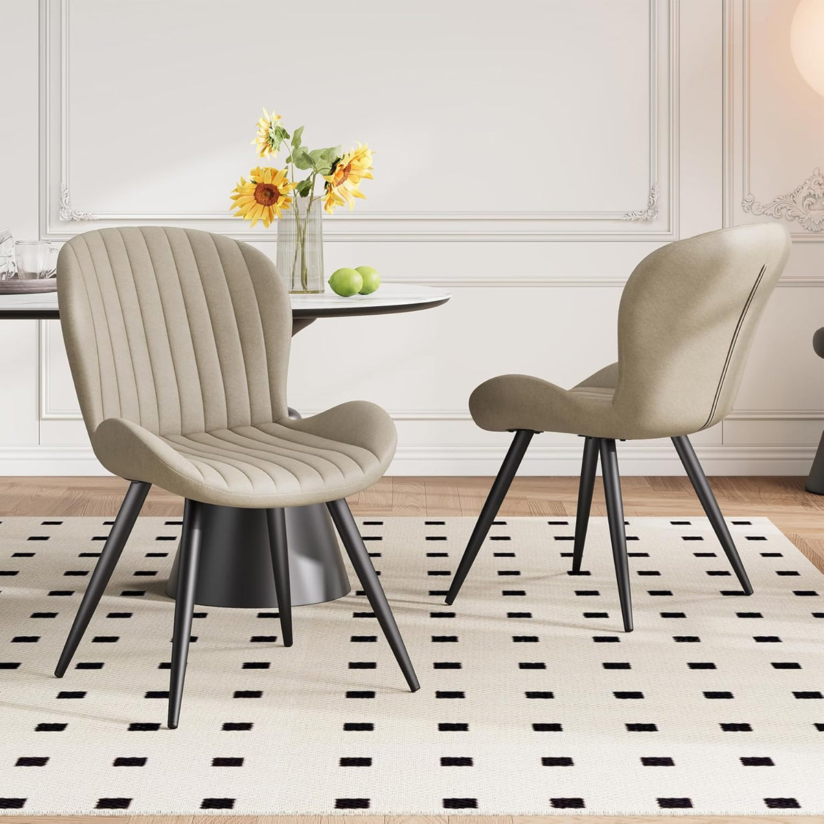 Dining Chairs Set of 2 Modern Fabric Dining Room Chairs Upholstered Dining Chairs with Thick Cushions Metal Legs