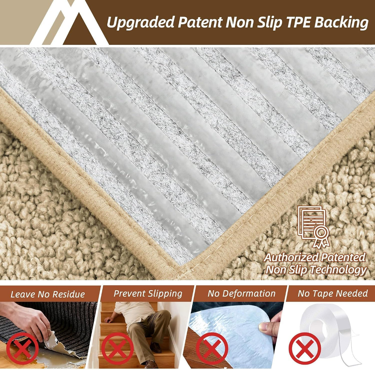 For Wooden Steps Non Slip 9"x28", 10pc, Warm Beige