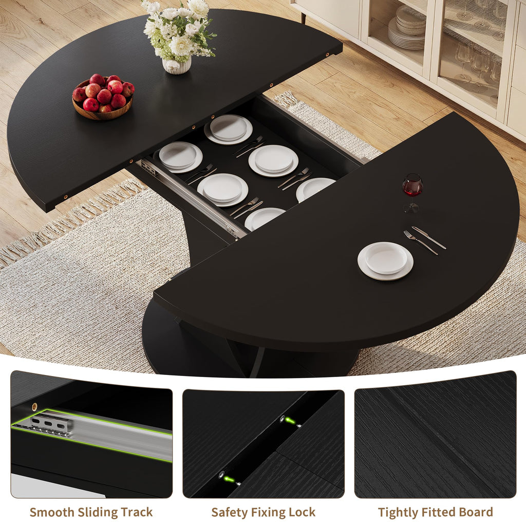 Inspired Saarinen Style 43"-59" Extendable Dining Table, Round Kitchen Table with Modern Arcs Pedestal, Oval Dinner Table with Removable