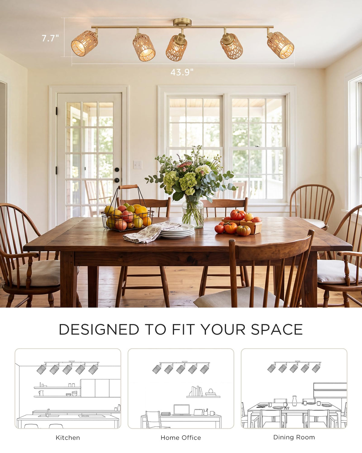 Track Lights Ceiling Mount, Handwoven Rattan Track Lighting