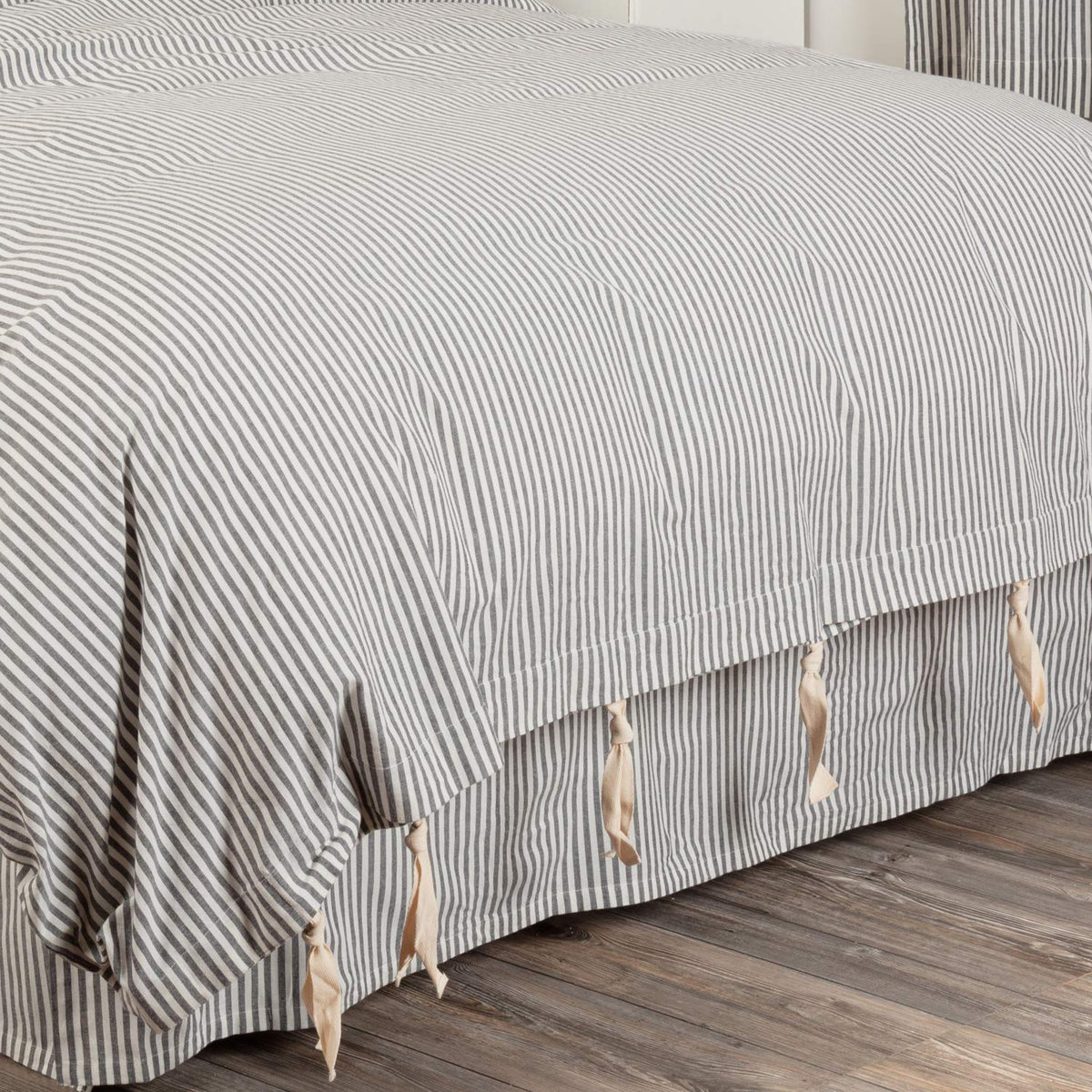 Farmhouse Ticking Gray Stripe Duvet Cover, 92" L x 108" W, Gray & Off White Comforter Cover, Soft, Comfortable