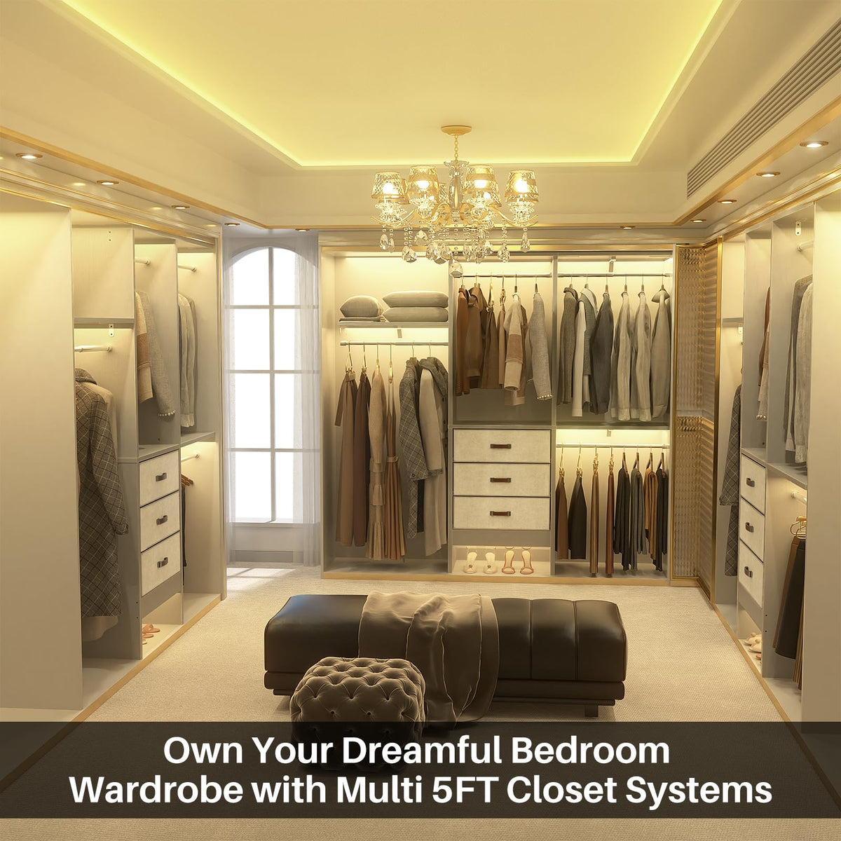 5FT Small Closet System with 3 Fabric Drawers, 60 Inches Walk In Closet Organizer System With 3 Adjustable Shelves