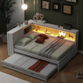 Full Size Corner Daybed with Trundle and Storage, White | L-Shaped Corner Bed with Bookcase, LED Lights & USB Ports