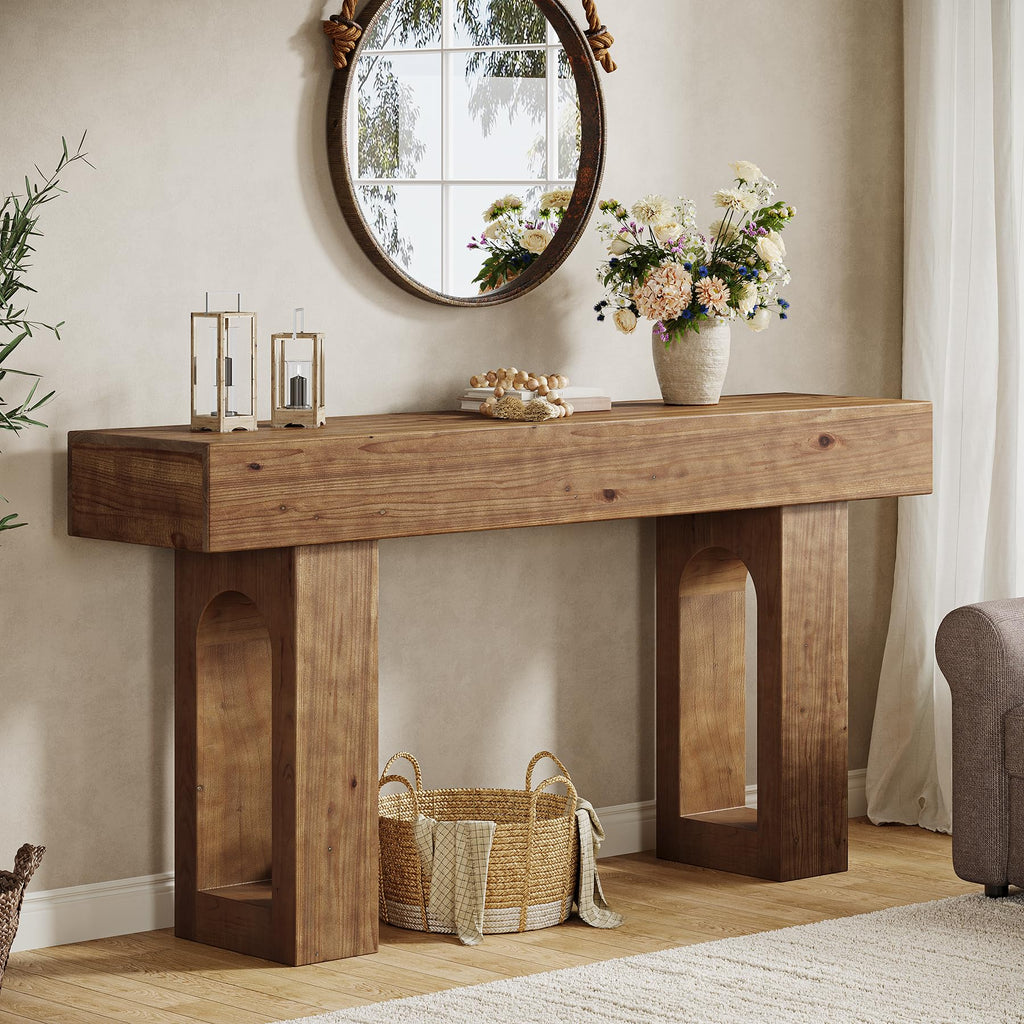 Solid Wood Console Table, 63" Long Farmhouse Entryway Table