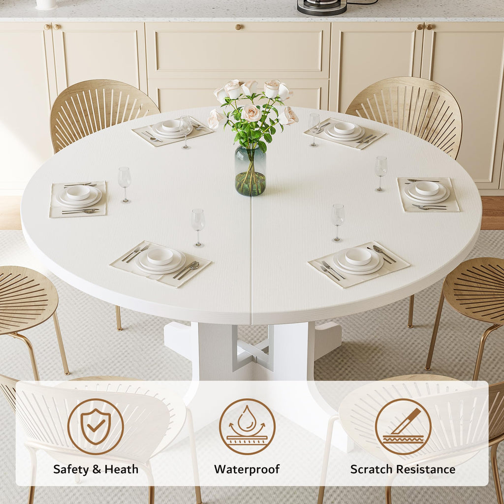 Inspired Saarinen Style 59" Round Extendable Dining Table for 4-6, Modern Kitchen Table with Heavy Duty Pedestal Base & Wooden Top, Oval