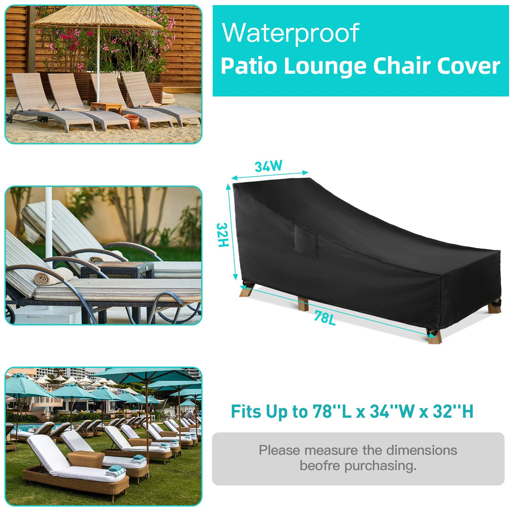 Patio Chaise Lounge Cover Waterproof, 78L x 34W x 32H inch