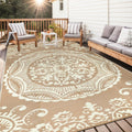 Outdoor Rug 8x10 Patio Waterproof Boho Floral Plastic Straw Rug Large Foldable Vintage Outside Carpet with Carry Bag