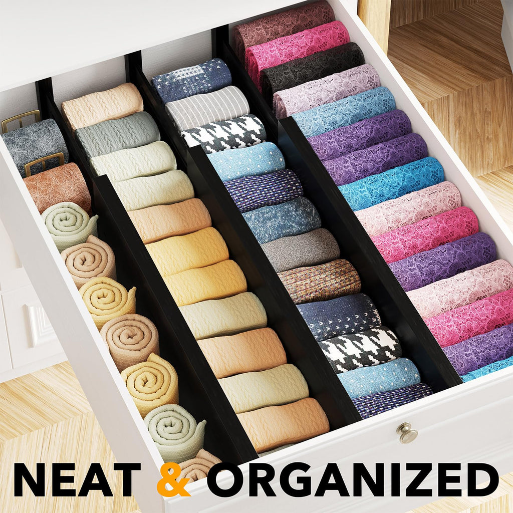 Bamboo Dresser Drawer Dividers 6 Pack, 4.65" High Adjustable 17"-22" Drawer Organizers, Expandable Organization for