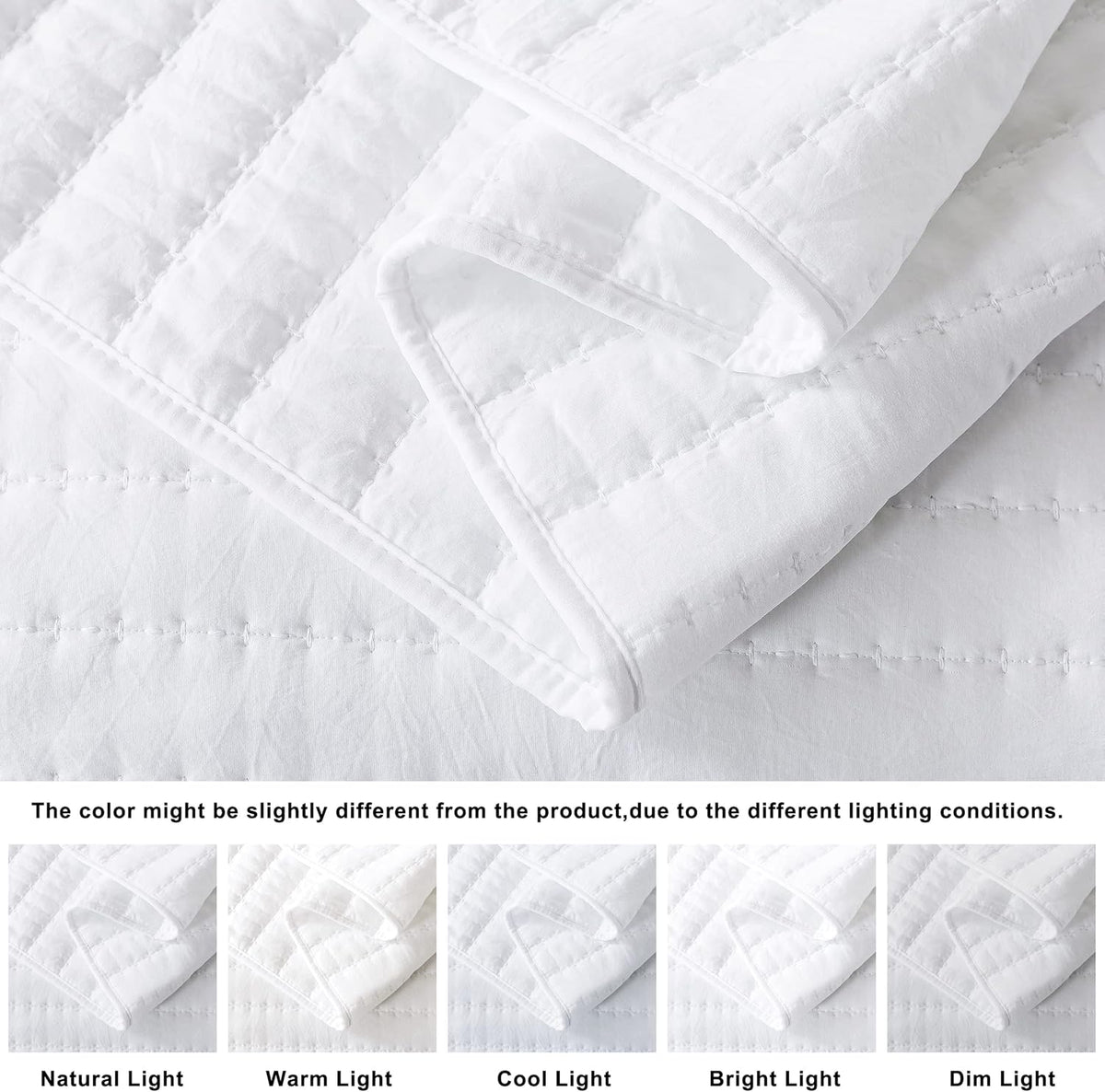 White Quilt Bedding Sets with Pillow Shams, Lightweight Soft Bedspread Coverlet, Quilted Blanket Thin