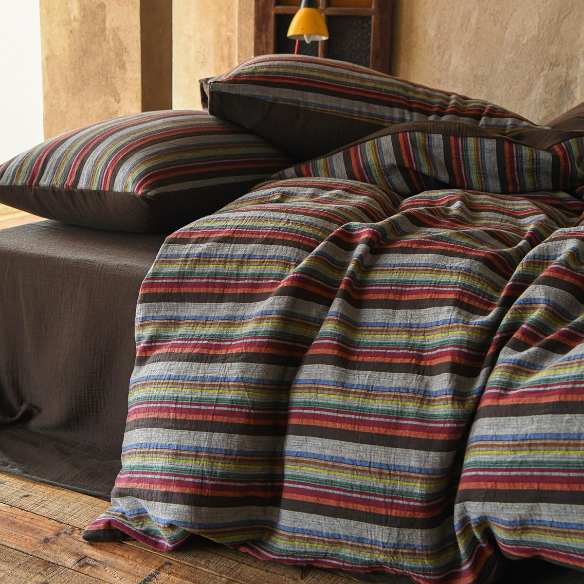 Retro Striped Duvet Cover 100% Cotton Muslin Gauze Bedding Set
