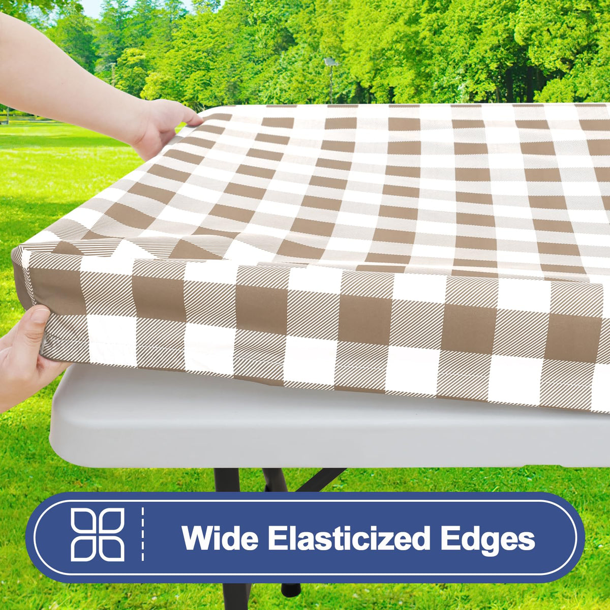 5FT Picnic Table Cover with Bench Covers, Elastic Fitted Tablecloth