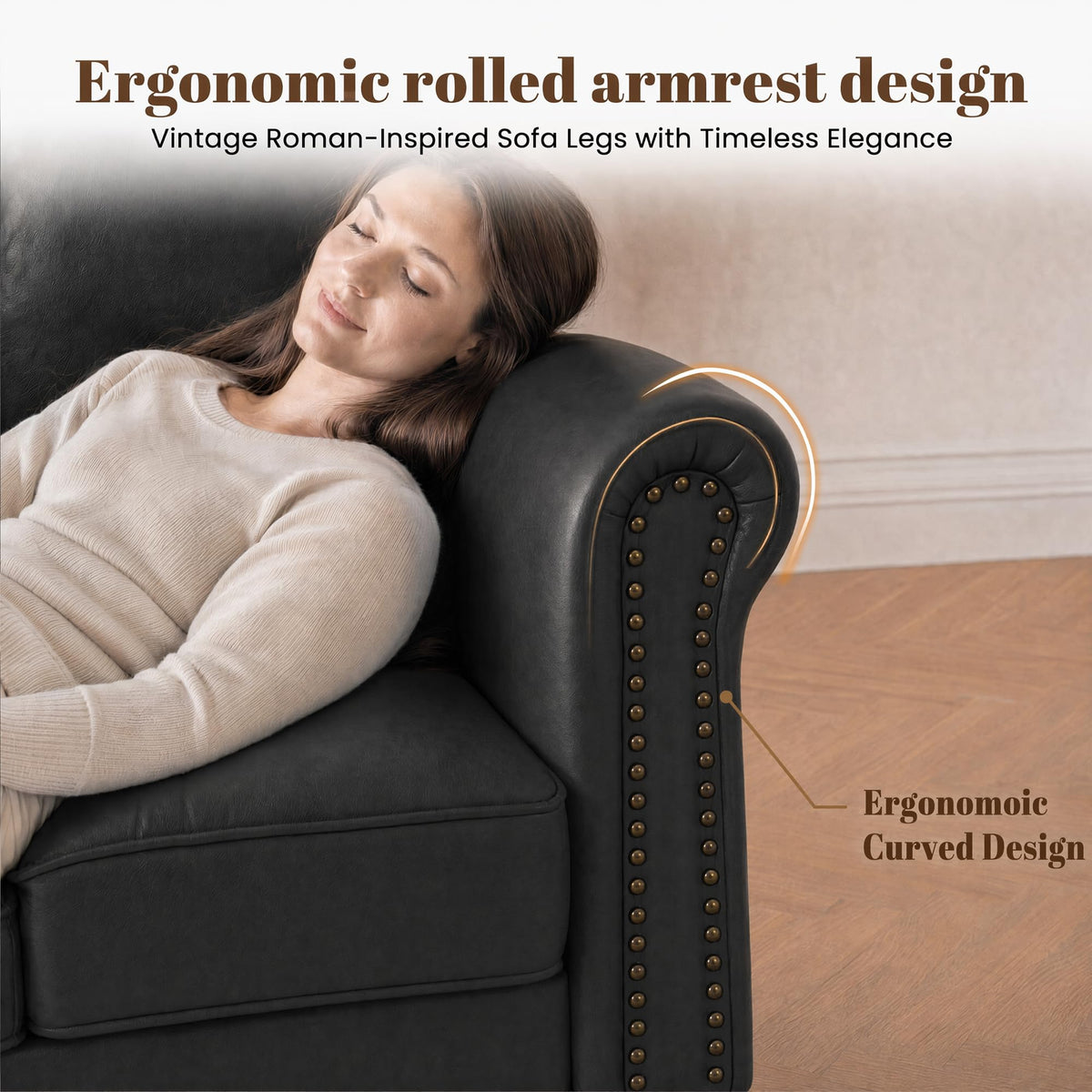 Faux Leather Loveseat Sofa with Rolled Arms, Black