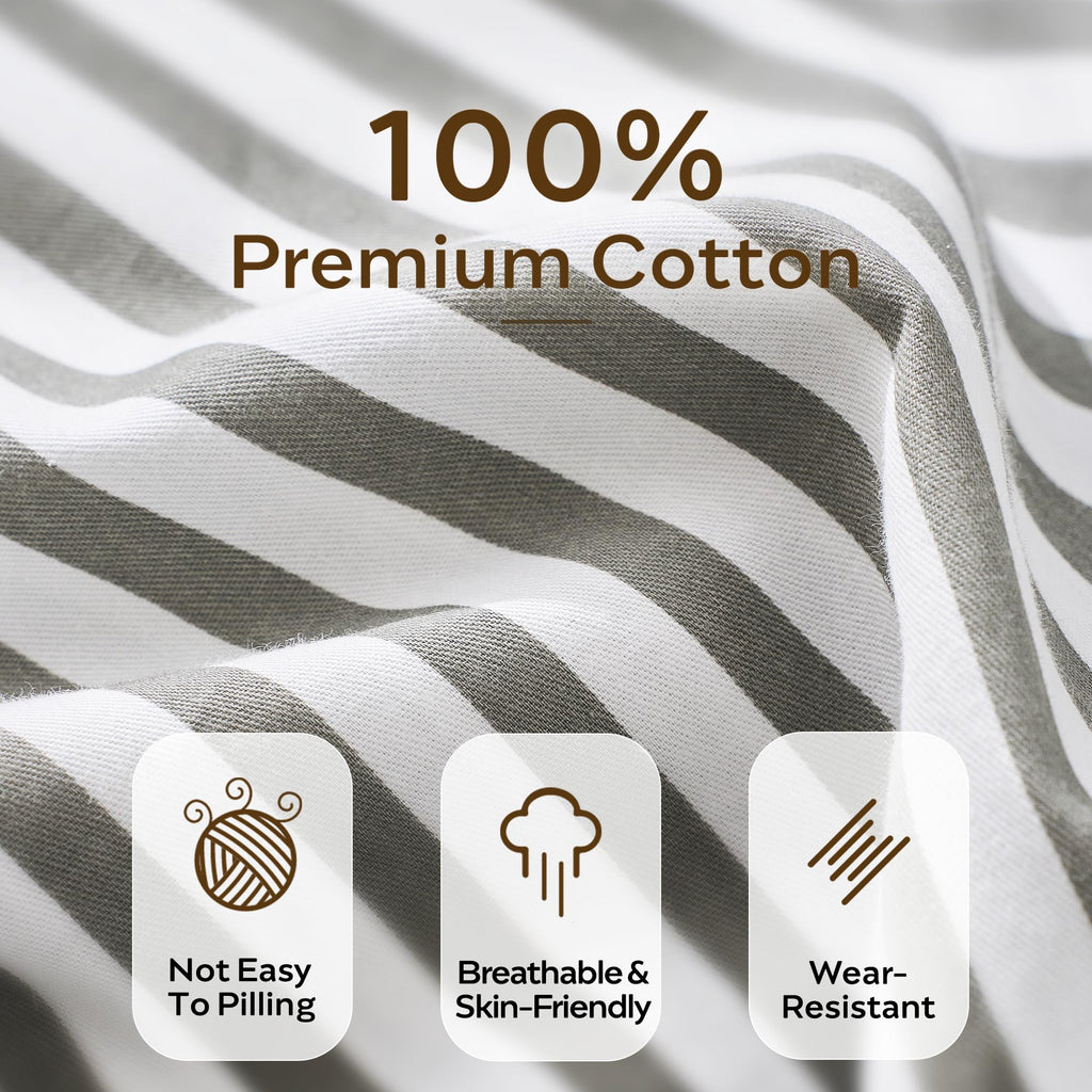 100% Cotton Classic Striped Duvet Cover Set, Grey