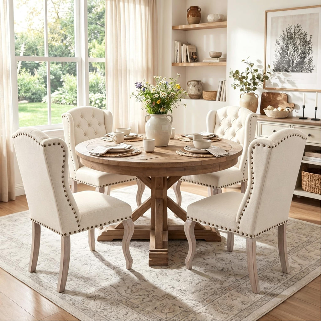 High Back Parsons Set of 2, Tufted Wingback Upholstered French Country Chairs with Nailhead Trim /Dining/Living