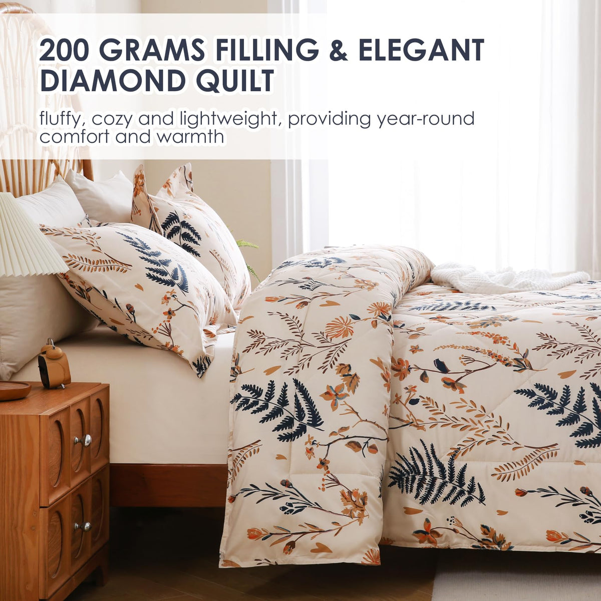 Boho Floral Printed Queen Comforter Set