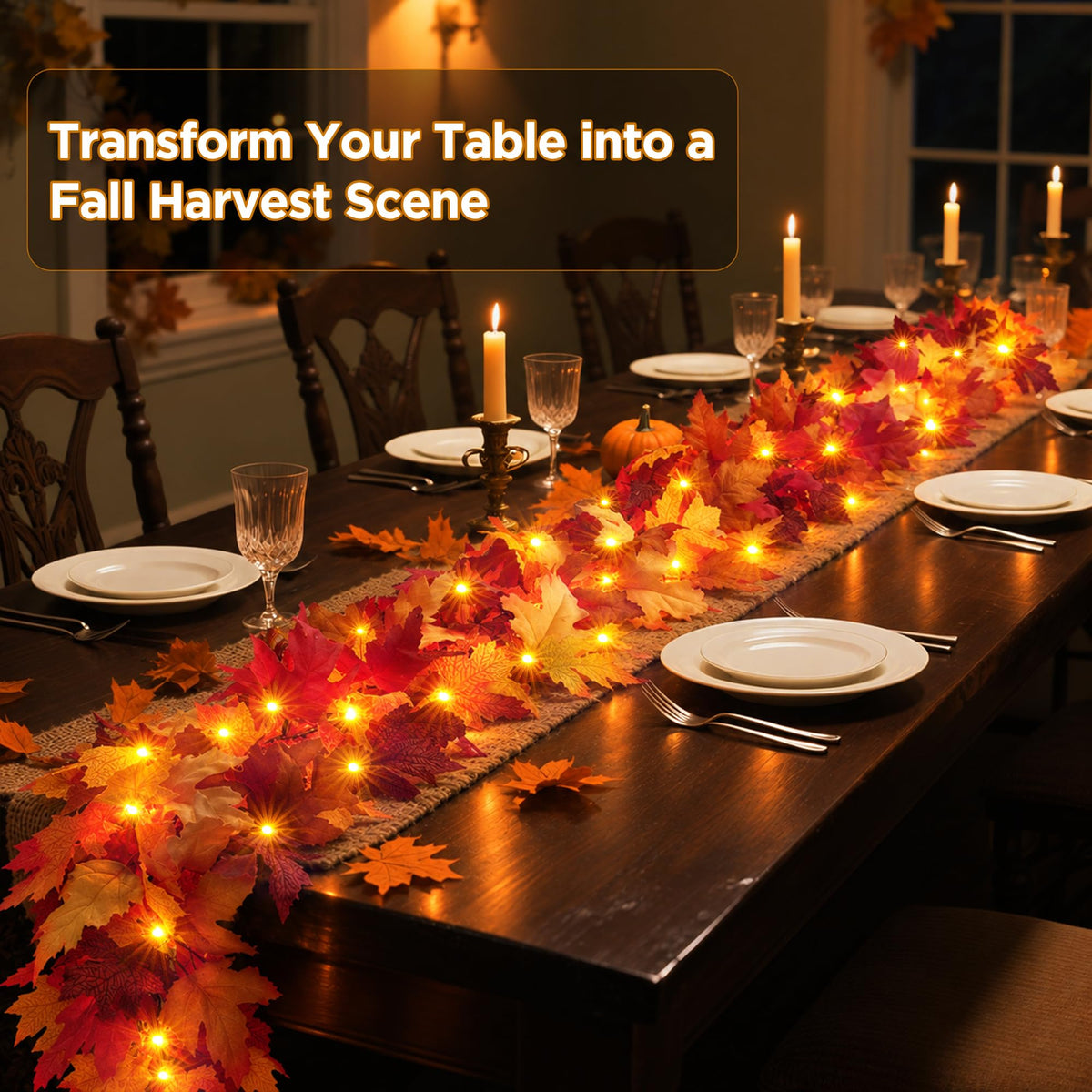 Fall Decorations 18 FT Pre-lit Fall Garland with 100 LED Orange Lights