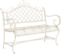 Outdoor - Abner Outdoor Iron Garden Bench - Antique White - Scrollwork Design - Ideal , Deck, Porch, Garden, 17" Seat